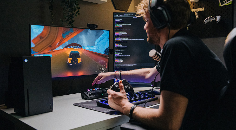 Photo of a person playing video games